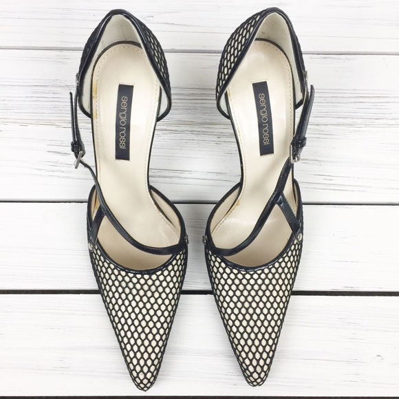Sergio Rossi Black Fishnet D'orsay Heels 35.5 - Picture 2 of 8
